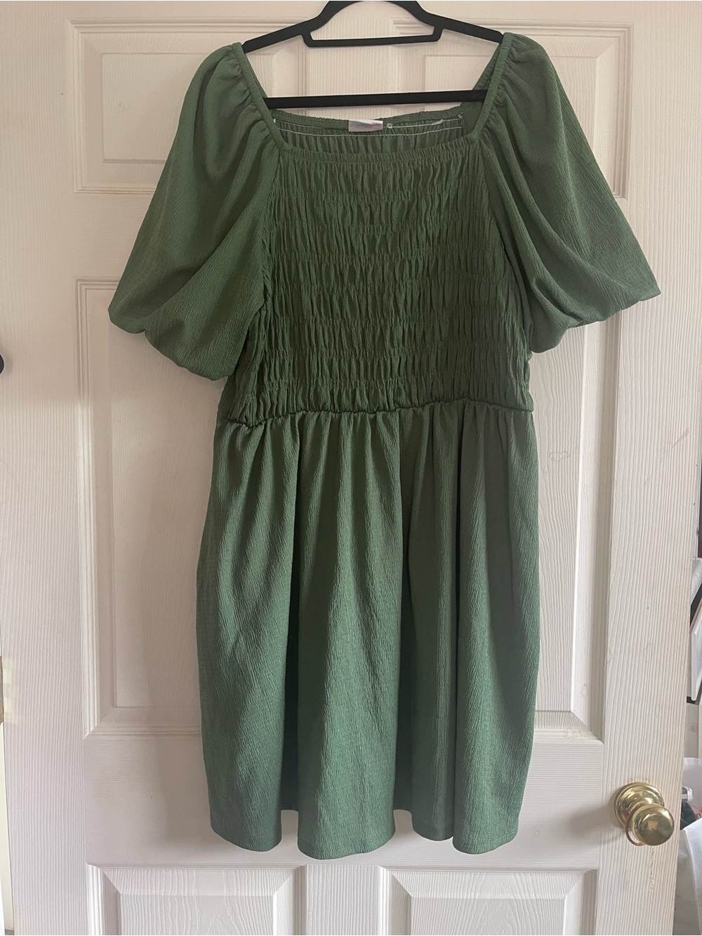 LuLaRoe Olive Green Square Neck Puff Sleeve Smocked Dress